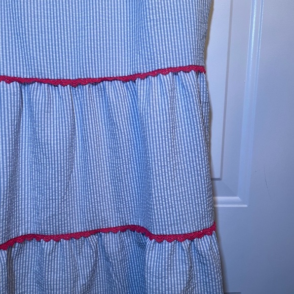 ANDREE Blue/White Seersucker Dress w/Pink Trim - Picture 4 of 5